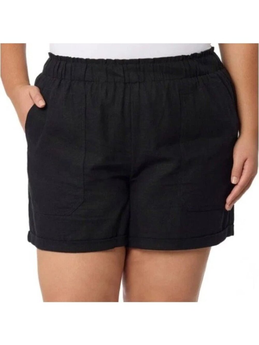 NWT Briggs Women's Shorts XXL Black Linen Blend Elastic Waist Lightweight